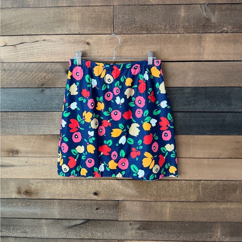 Vintage 1960s Navy Floral MOD Scooter Mini Skirt w/ Built-In Shorts - Picture 2 of 13
